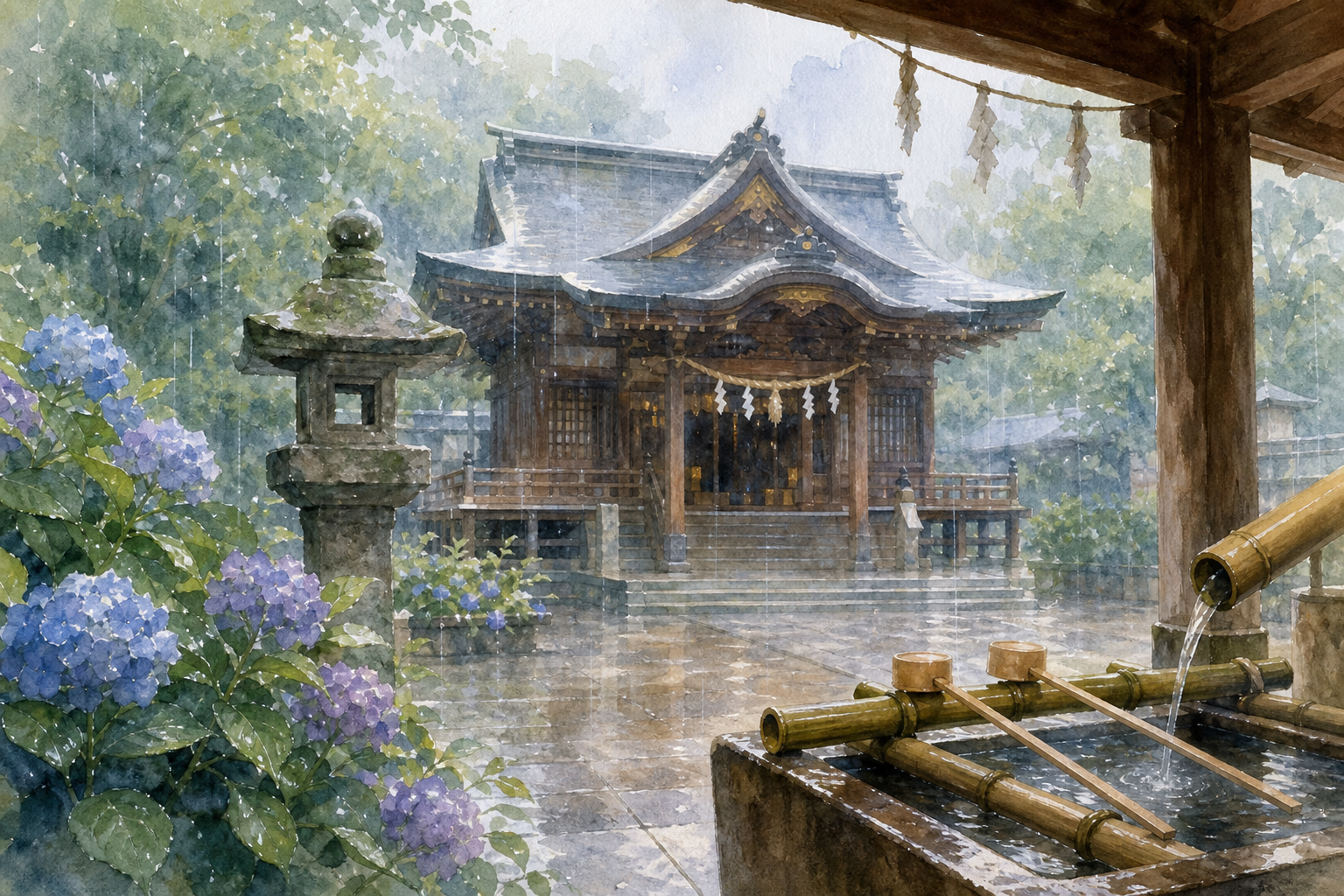 神社のお参り中に雨が降っても、縁起が悪いわけではない